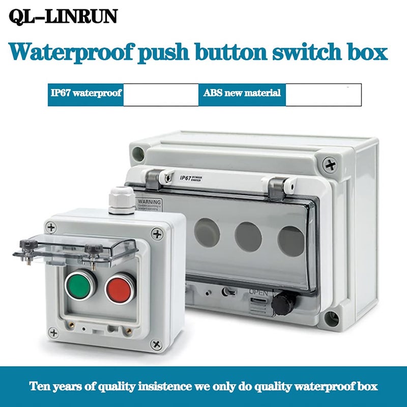 QL-LINRUN Push Button Box Ip67 Button Switch with Emergency Stop Button Green Push Button with Protective Cover Anti-Misoperation Switch(Ac/Dc 6a-110v/3a-240v/2.5a-380v) - Image 4